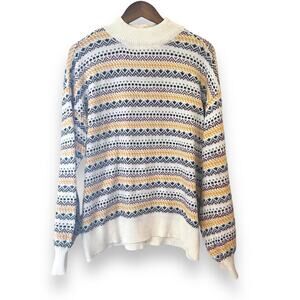 NWT St. John’s Bay Multi-Color Fairisle Mock Neck Sweater Size XL Back Buttons